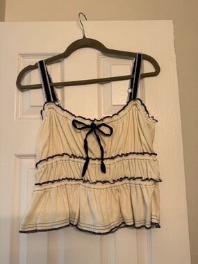 Pilcro Cream Tank Top with Black Trim and Bow NWOT